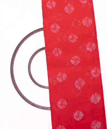 Tomato Red Colour Floral Print Organza Fabric